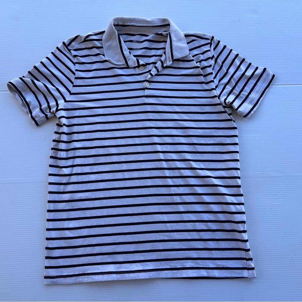 H&M Men’s White & Black Striped Polo Shirt Short Sleeve Casual Top Sz M